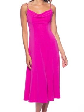 MARINA Fuchsia Cowl-Neck Slip Midi Dress